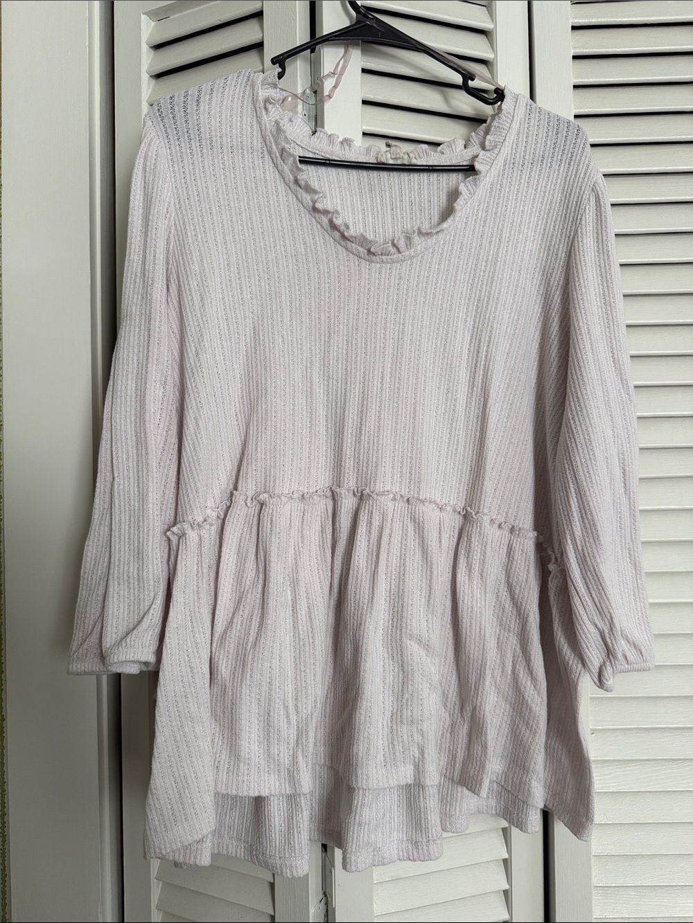 Ruffled Neck Light Pink Peplum Blouse